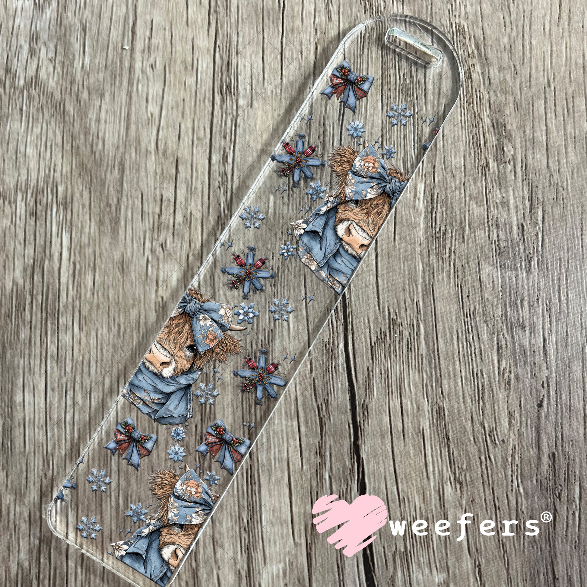 UV DTF Cup Wrap – Blue Christmas Highland Cow - Weefers Exclusive Bookmark Weefers