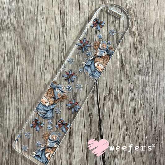 UV DTF Cup Wrap – Blue Christmas Highland Cow - Weefers Exclusive Bookmark Weefers