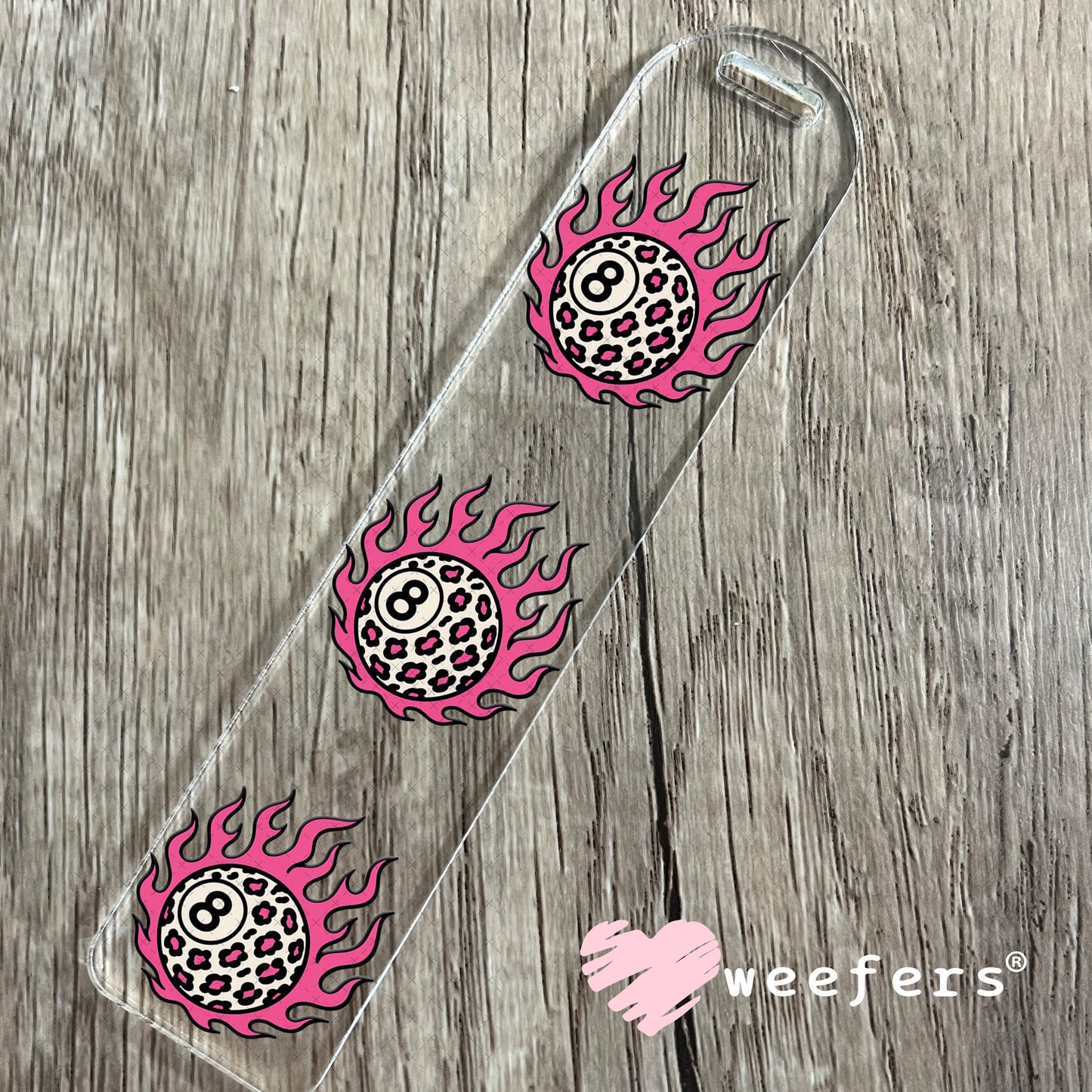 UV DTF Decal - Pink Flame Cheetah 8 Ball Bookmark Weefers