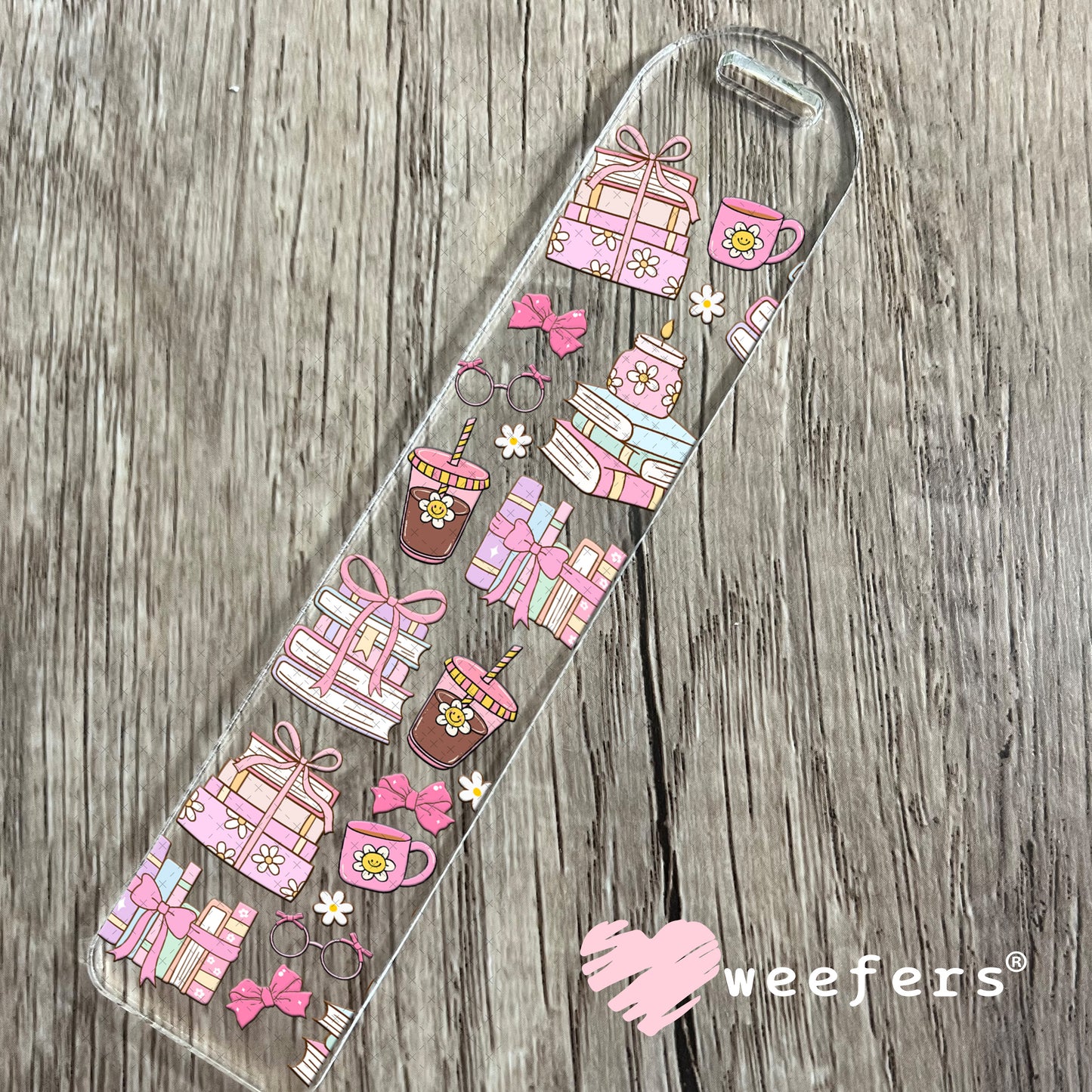 UV DTF Cup Wrap – Pink Books and Coffee Bookmark Weefers