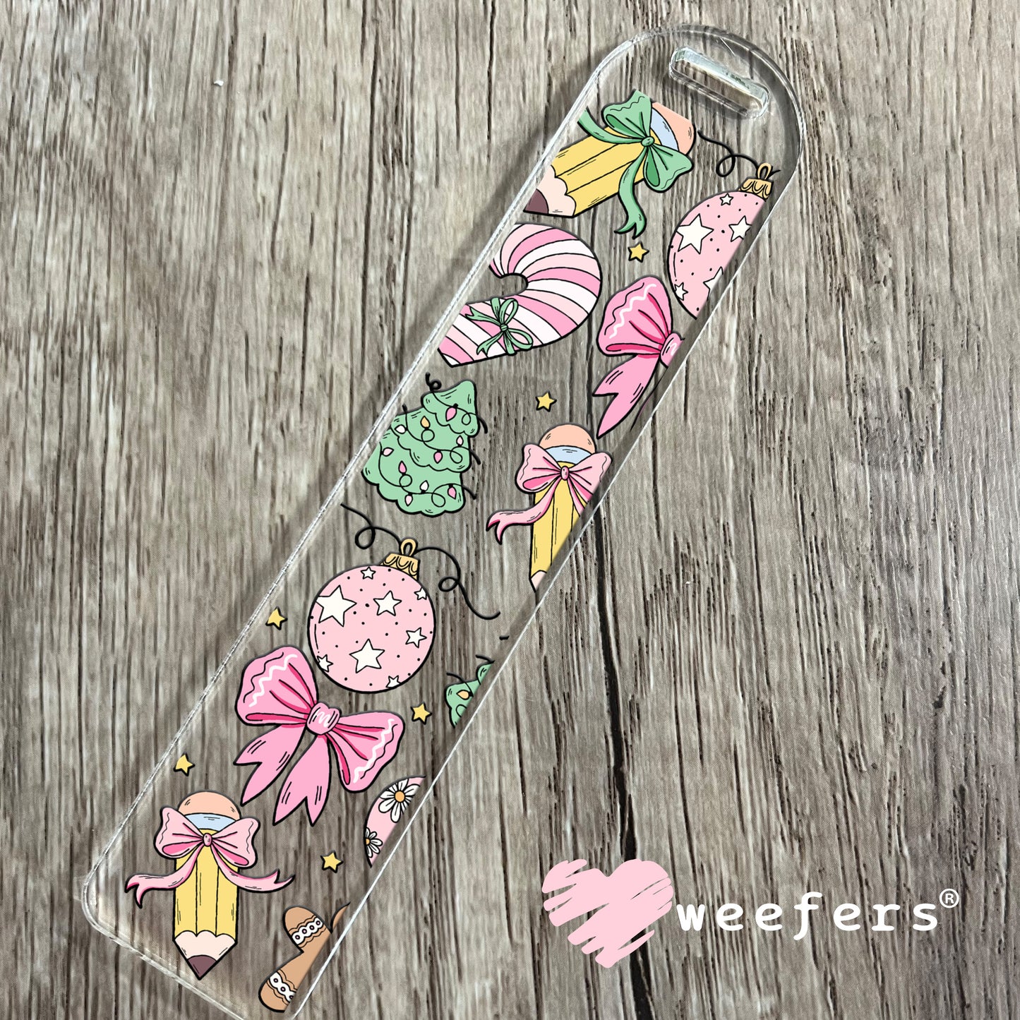 Coquette Christmas Pink and Green UV DTF Bookmark Decal