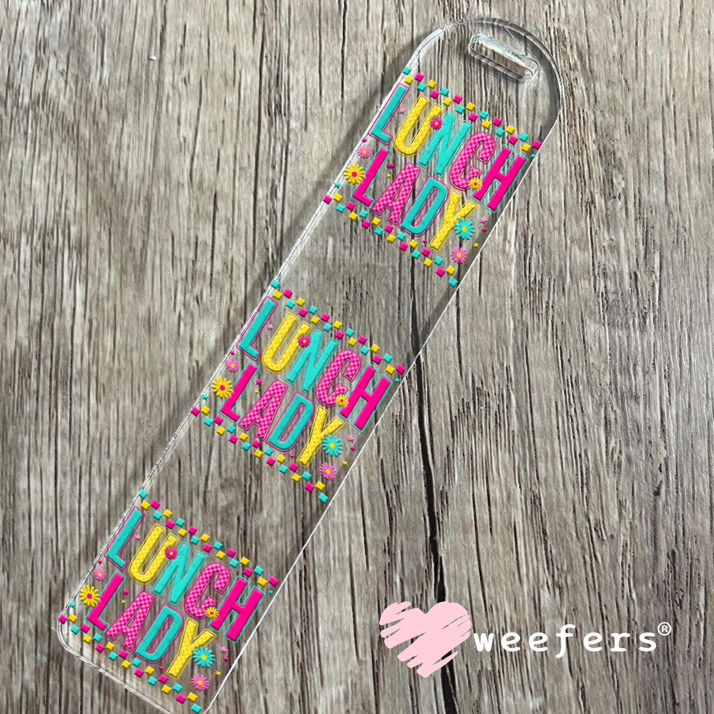 UV DTF Decal - Lunch Lady Magenta Teal Bookmark Weefers