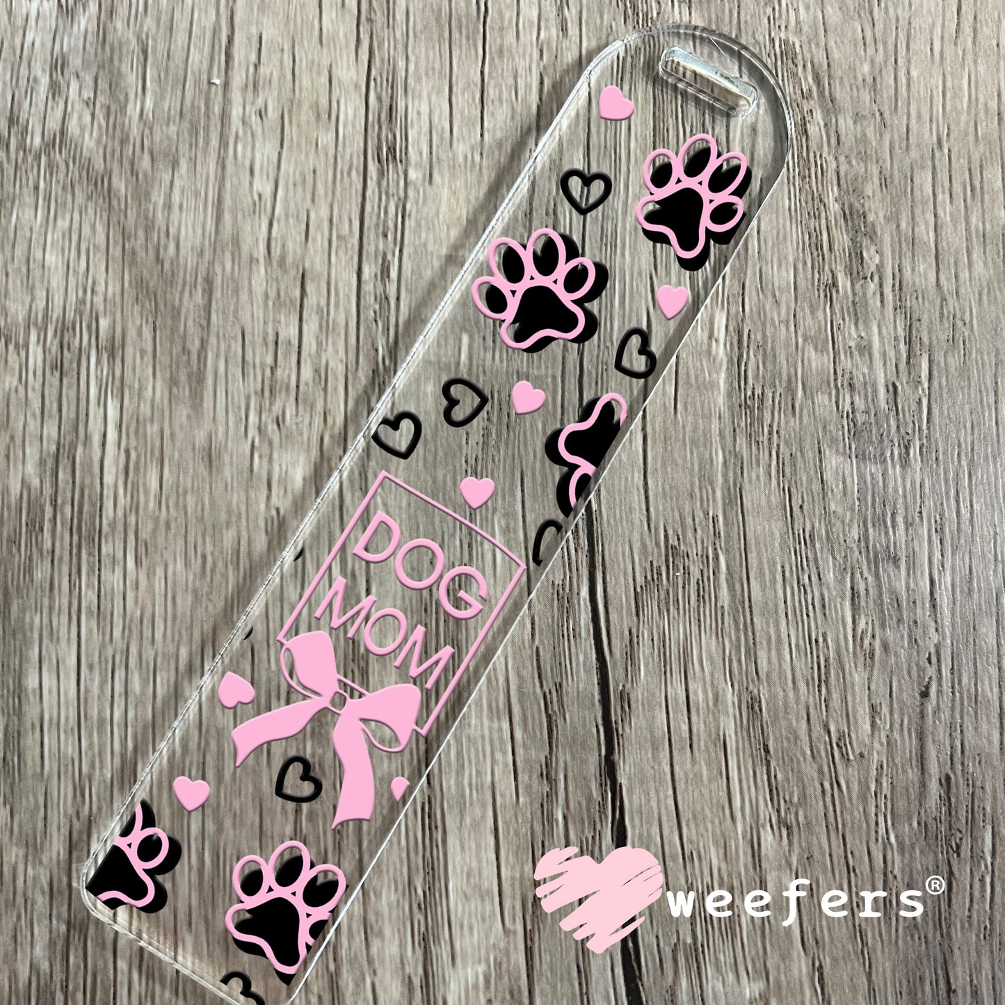 Dog Mom Pink and Black Paws UV DTF Bookmark Decal