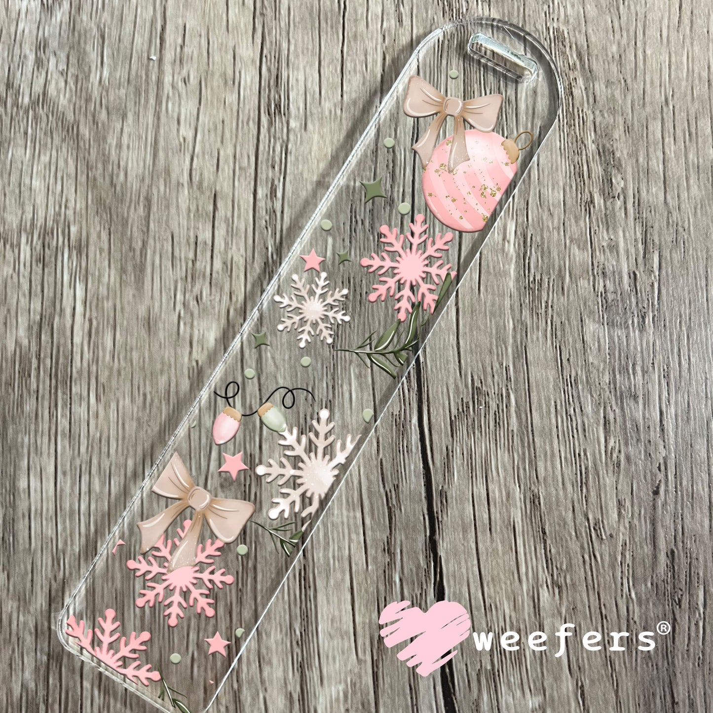 Pink Christmas Winter Ornaments UV DTF Bookmark Decal