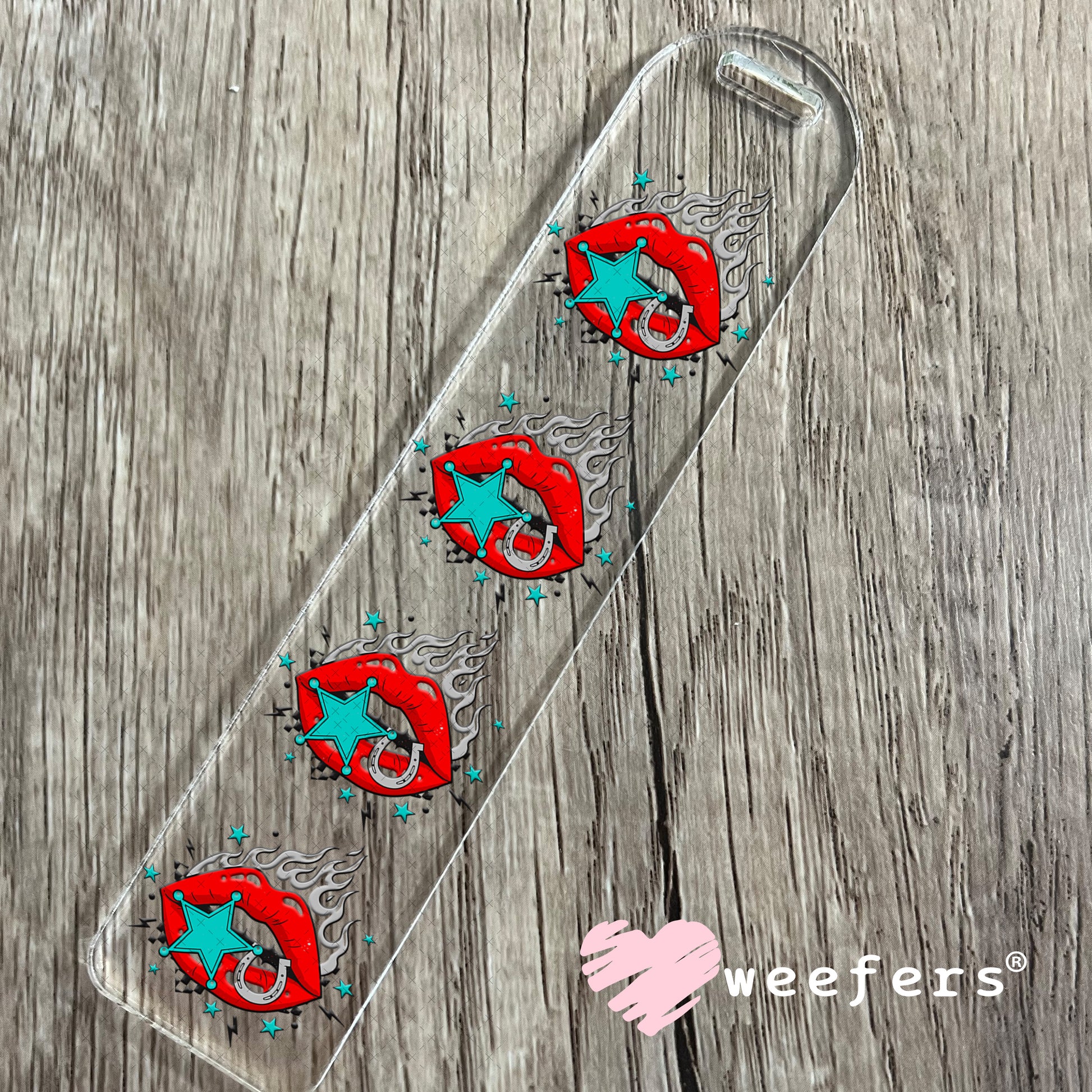 UV DTF Decal - Flame Lips Teal Red Bookmark Weefers