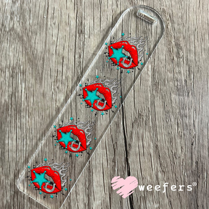 UV DTF Decal - Flame Lips Teal Red Bookmark Weefers