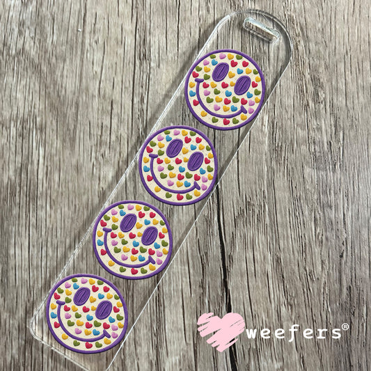 UV DTF Decal - Smiley Face Purple and Colored Hearts Bookmark Weefers