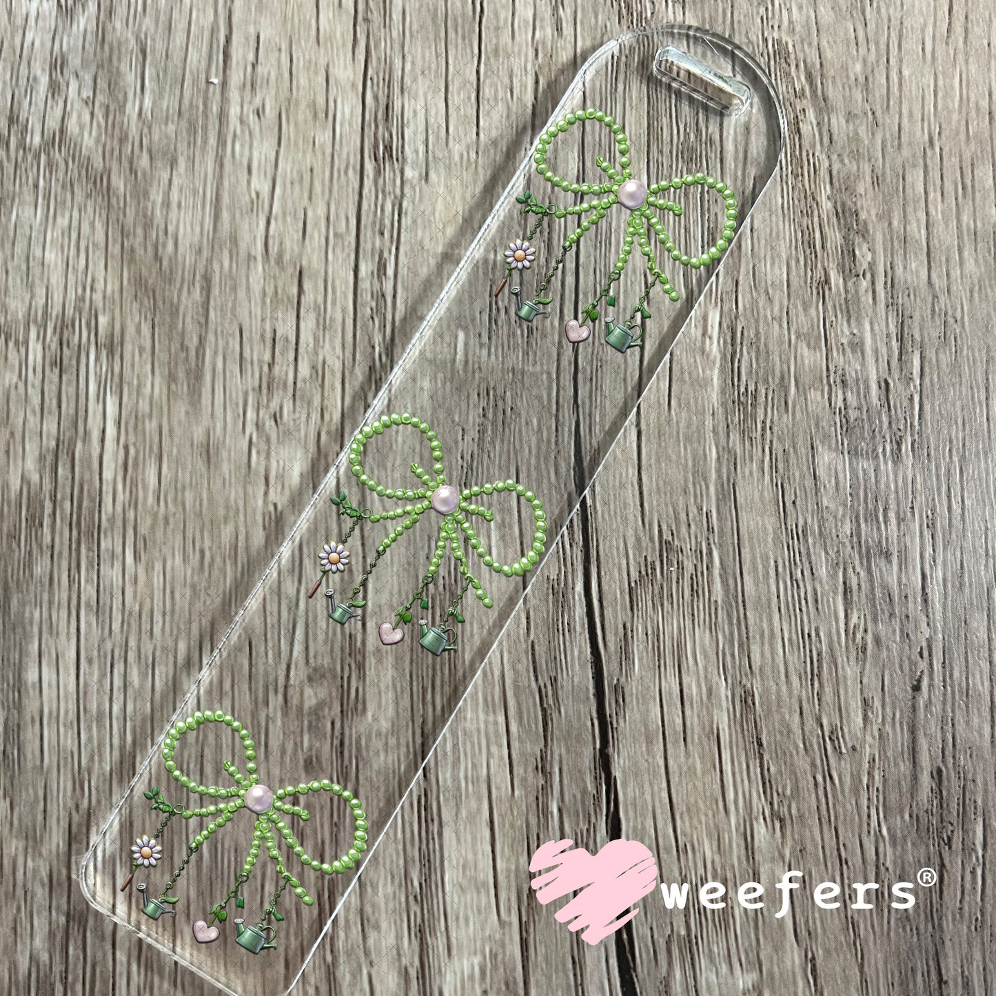 UV DTF Decal - Pearl Green Bow Gardening Bookmark Weefers