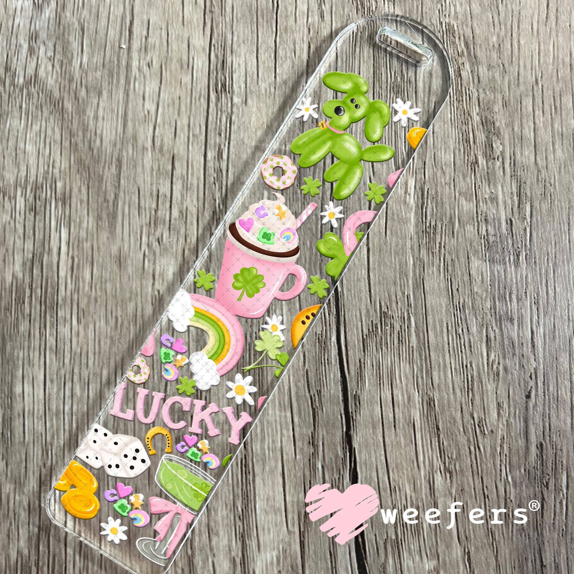 UV DTF Cup Wrap – Lucky Green and Pink Balloon Dog Bookmark Weefers