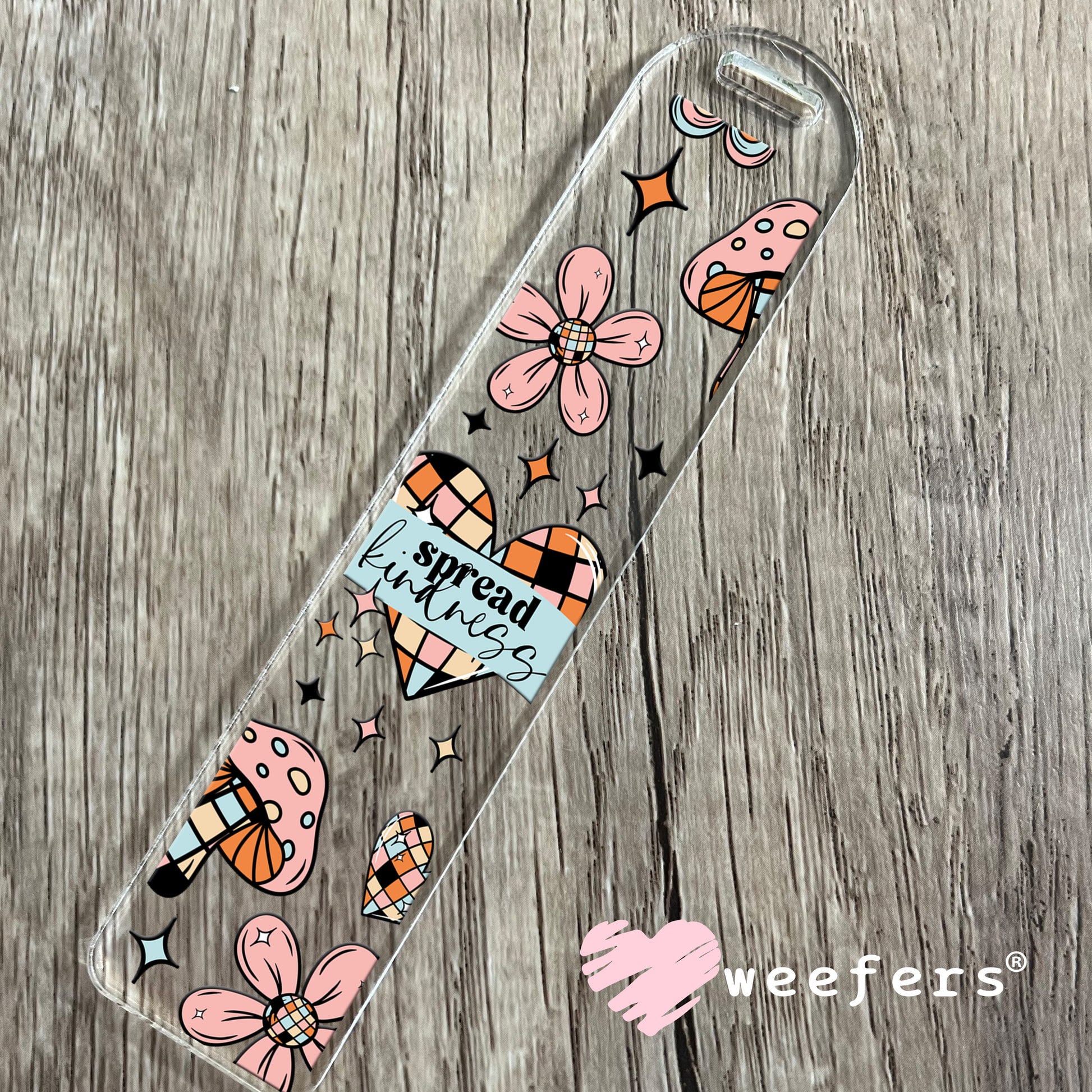 Spread Kindness Mushroom Flowers UV DTF Bookmark Decal