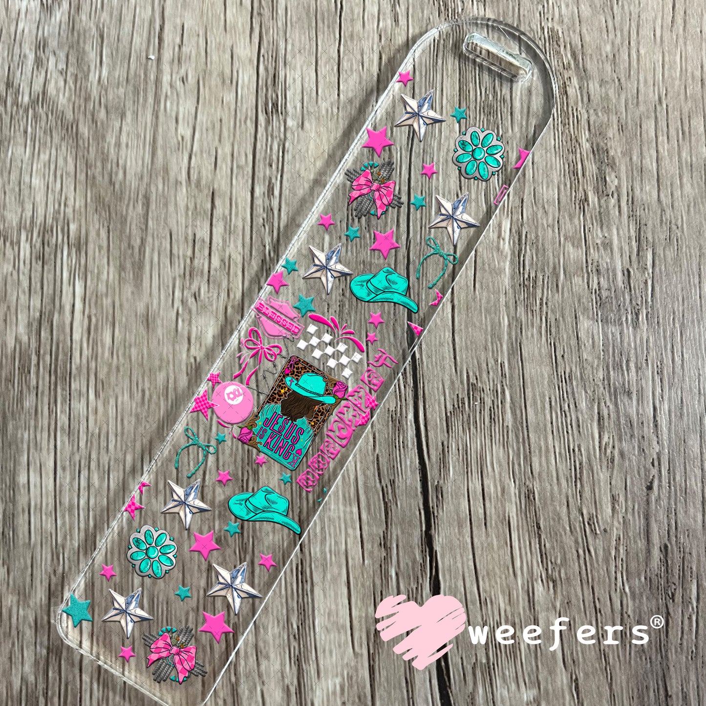 UV DTF Cup Wrap – Jesus is King Teal and Hot Pink - Weefers Exclusive Bookmark Weefers