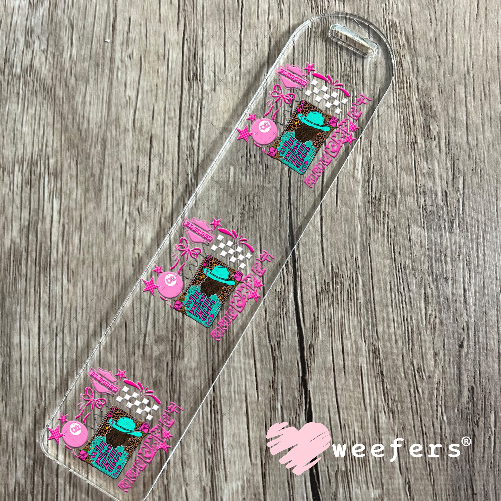 UV DTF Decal - Jesus is King Teal and Hot Pink Bookmark Weefers