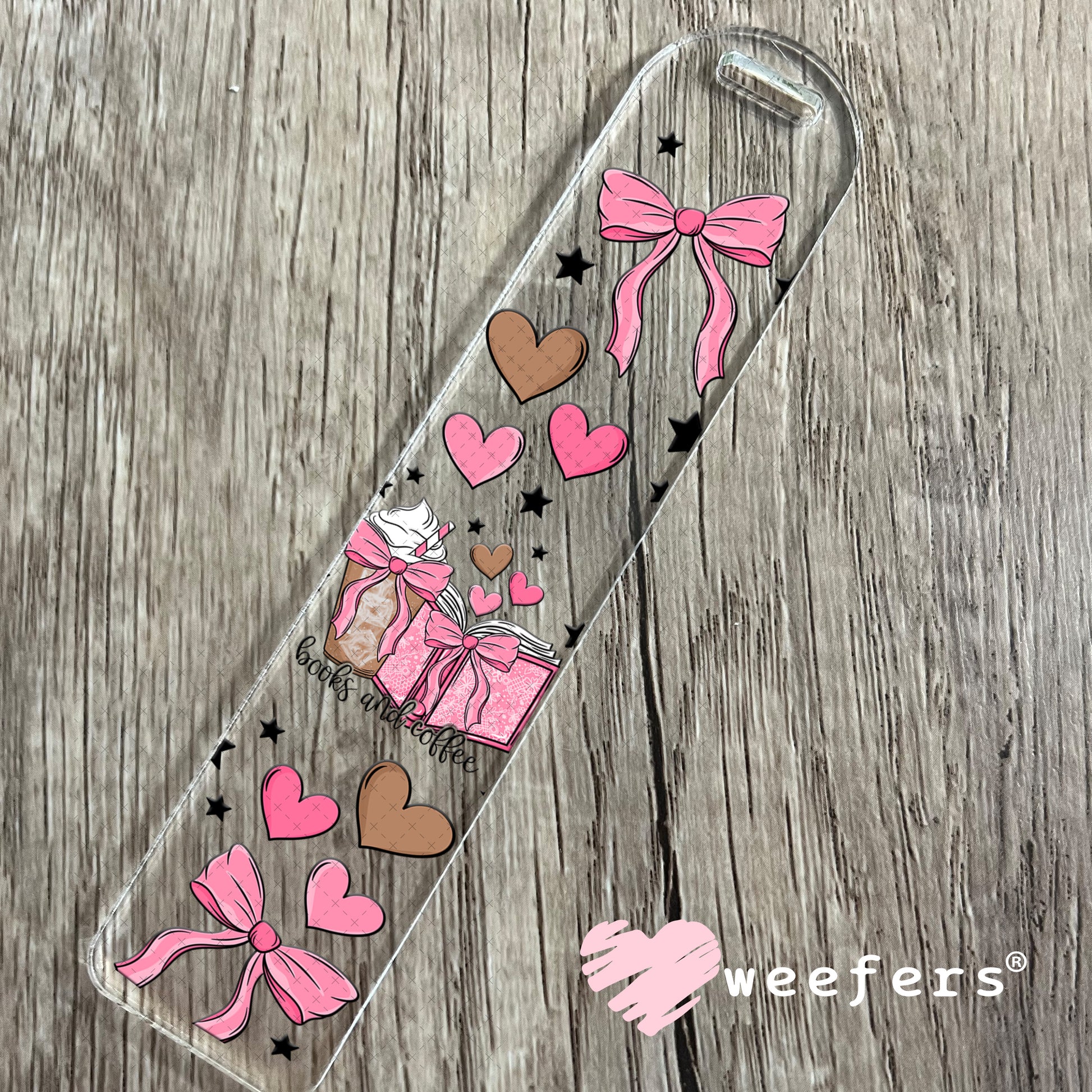 UV DTF Cup Wrap – Books and Coffee Pink and Brown Bookmark Weefers