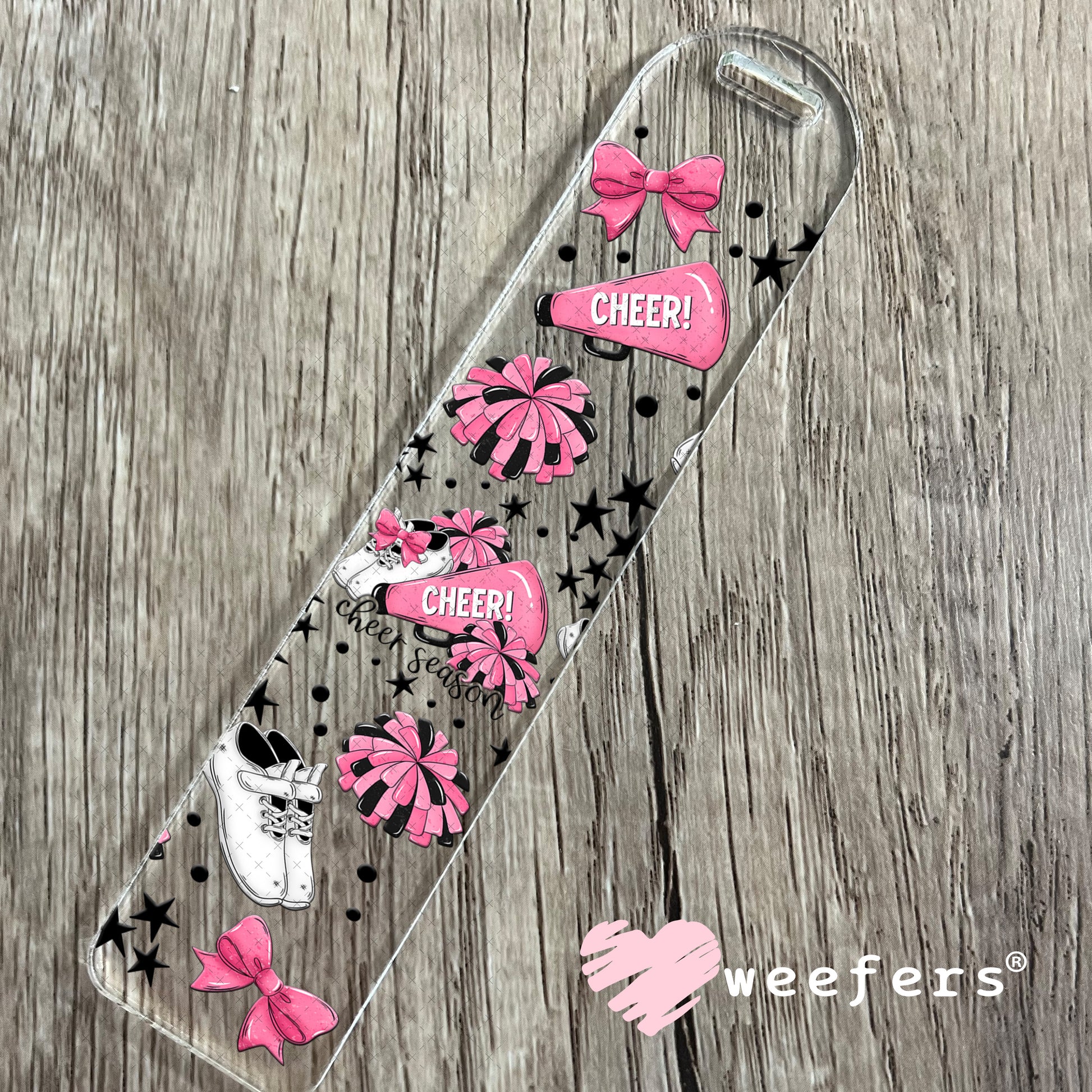 UV DTF Cup Wrap – Cheer Pink Black and White Bookmark Weefers