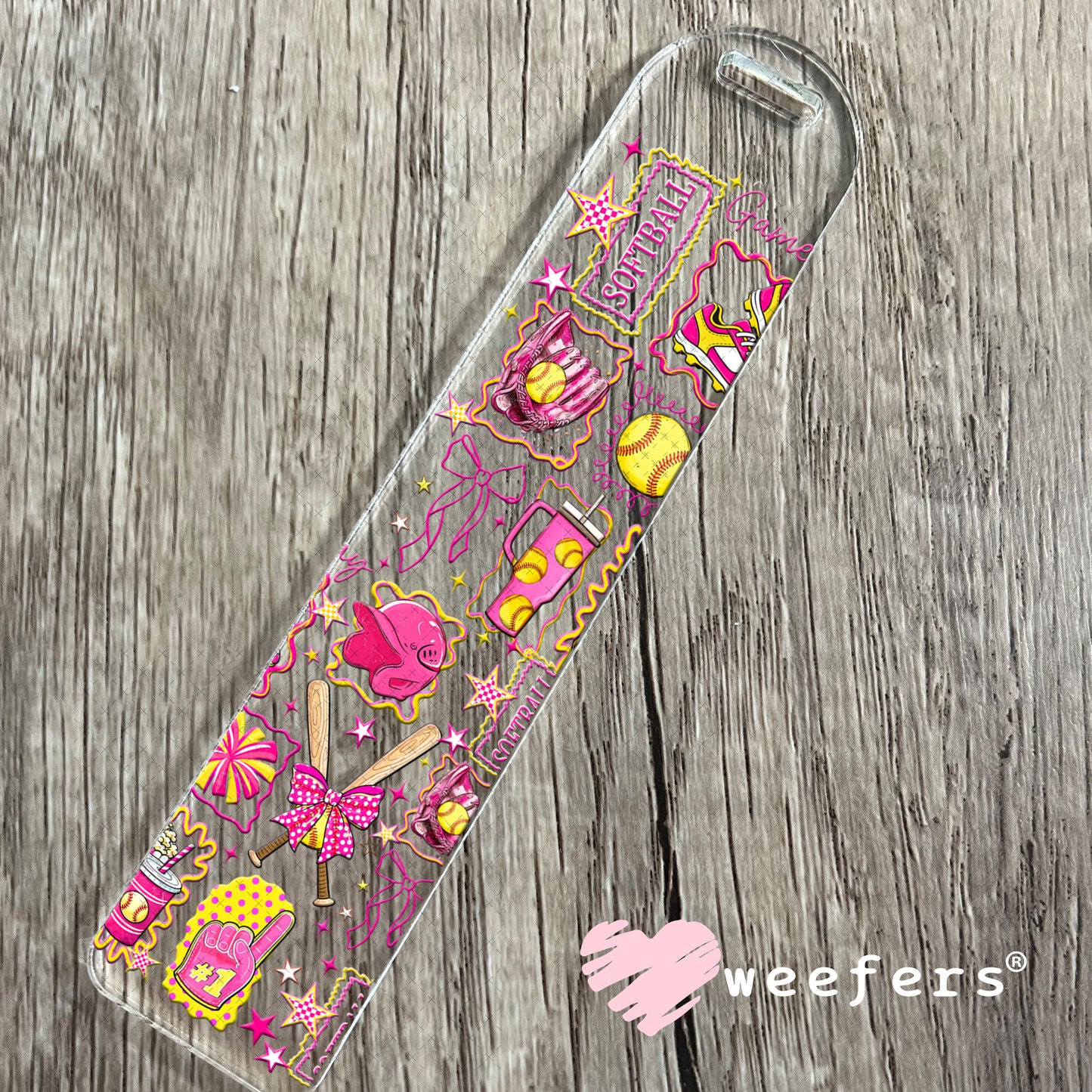 UV DTF Cup Wrap – Softball Pink and Yellow Bookmark Weefers