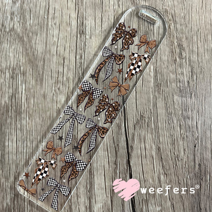 UV DTF Cup Wrap – Brown Leopard Checkered Bows Bookmark Weefers