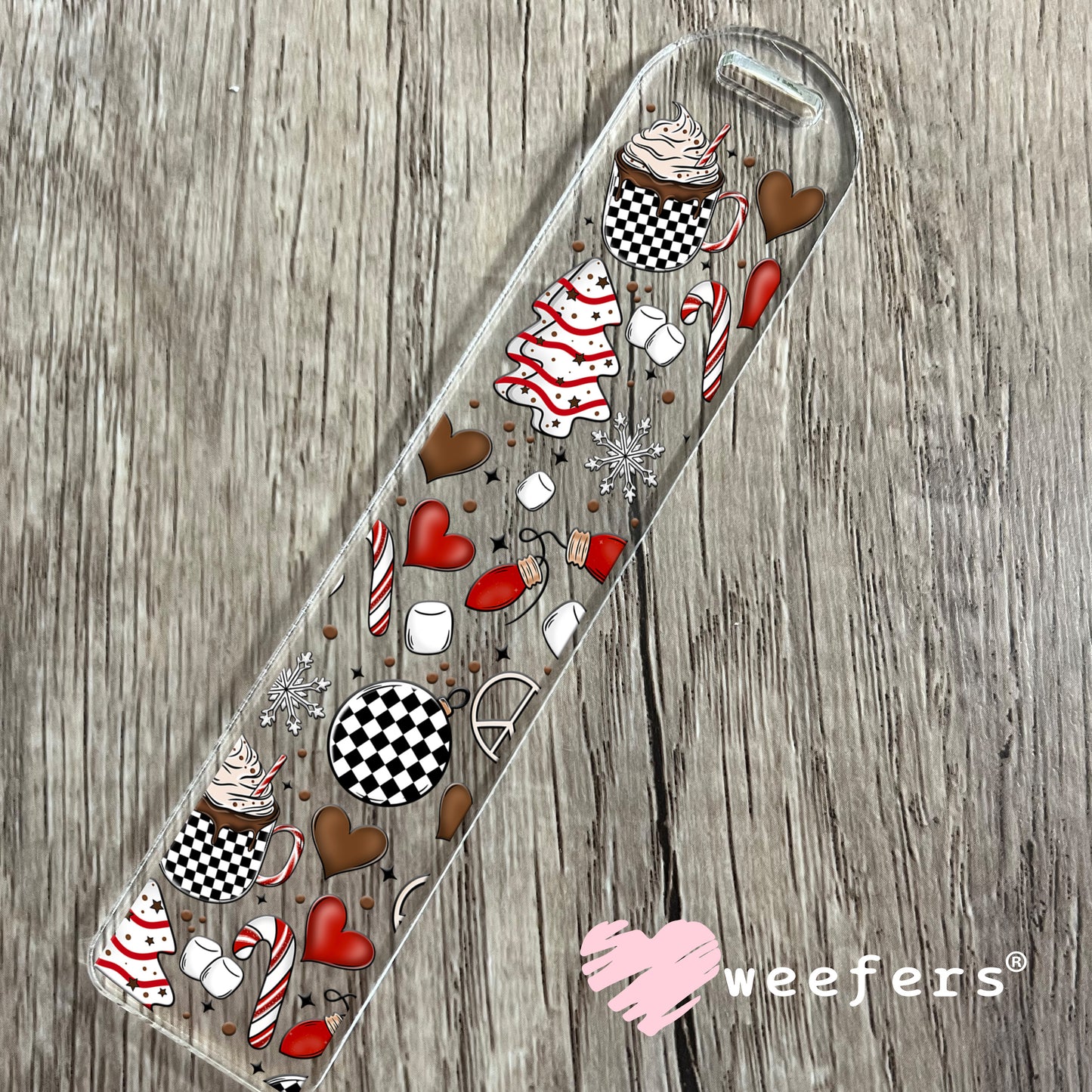 Checkered Hot Chocolate Marshmallows UV DTF Bookmark Decal - Weefers