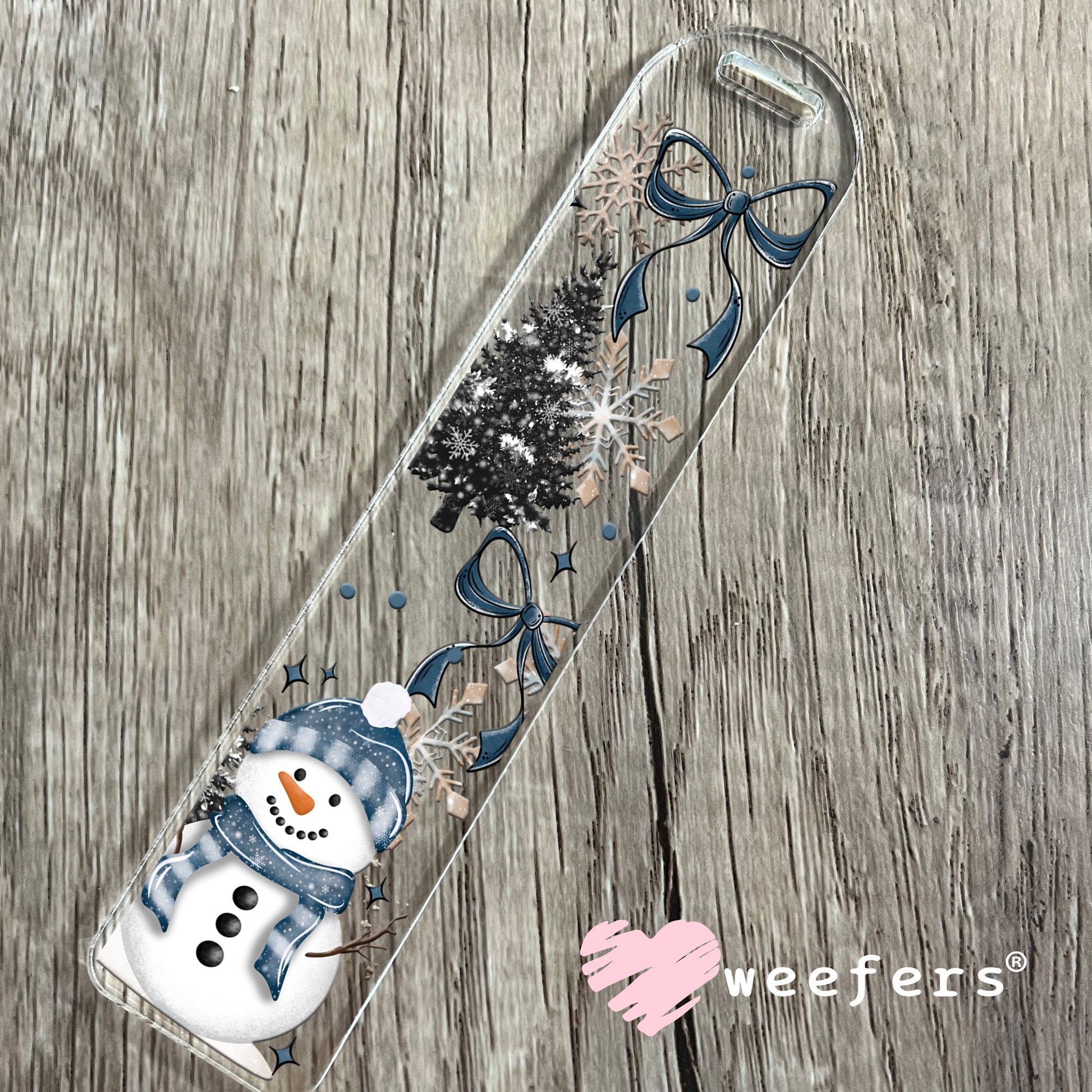 Blue Snowman Christmas Tress UV DTF Bookmark - Weefers