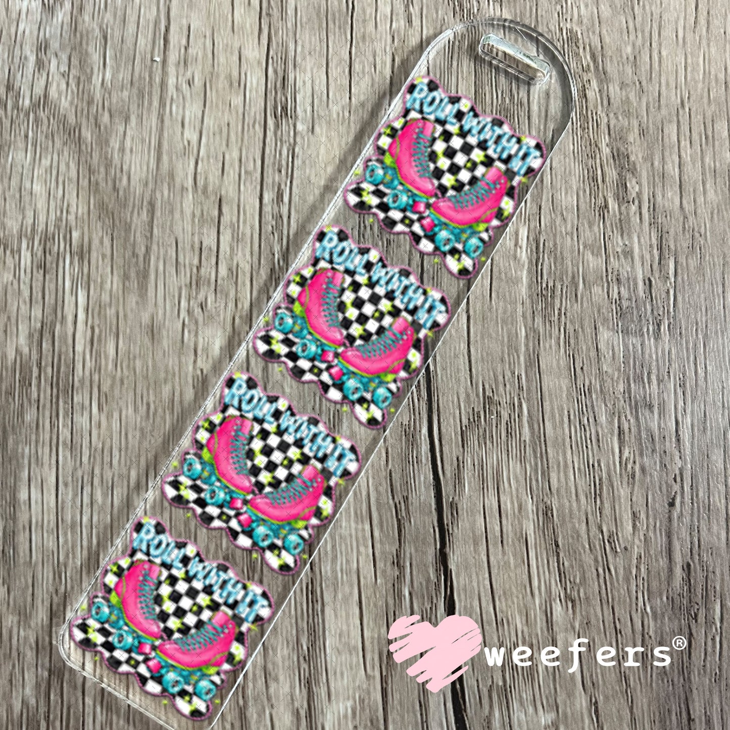 UV DTF Decal - Roll With It Pink Teal Skates Bookmark Weefers