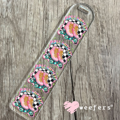 UV DTF Decal - Roll With It Light Pink Blue Skates Bookmark Weefers