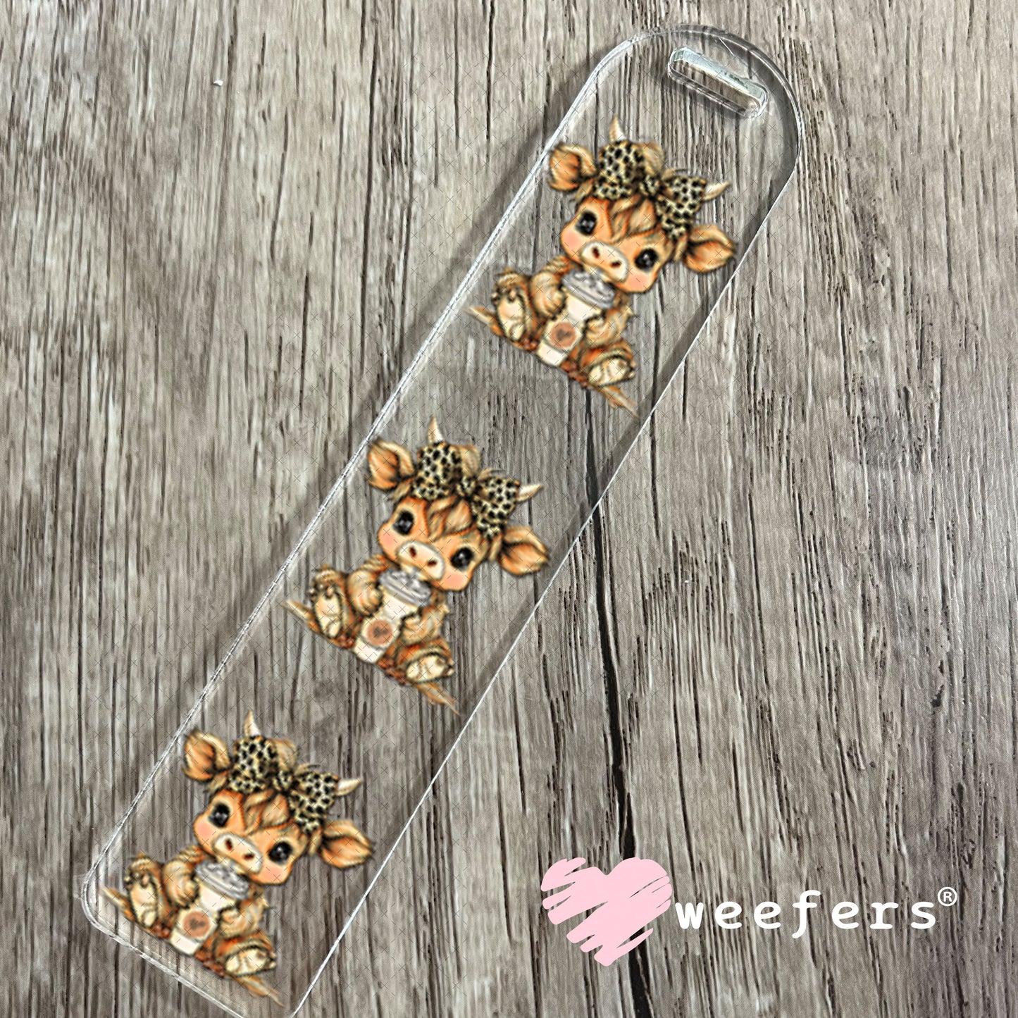 UV DTF Decal - Cutie Cow Leopard Bow Iced Coffee Bookmark Weefers
