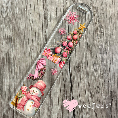 Pink Christmas Snowman Tree UV DTF Bookmark Decal - Weefers