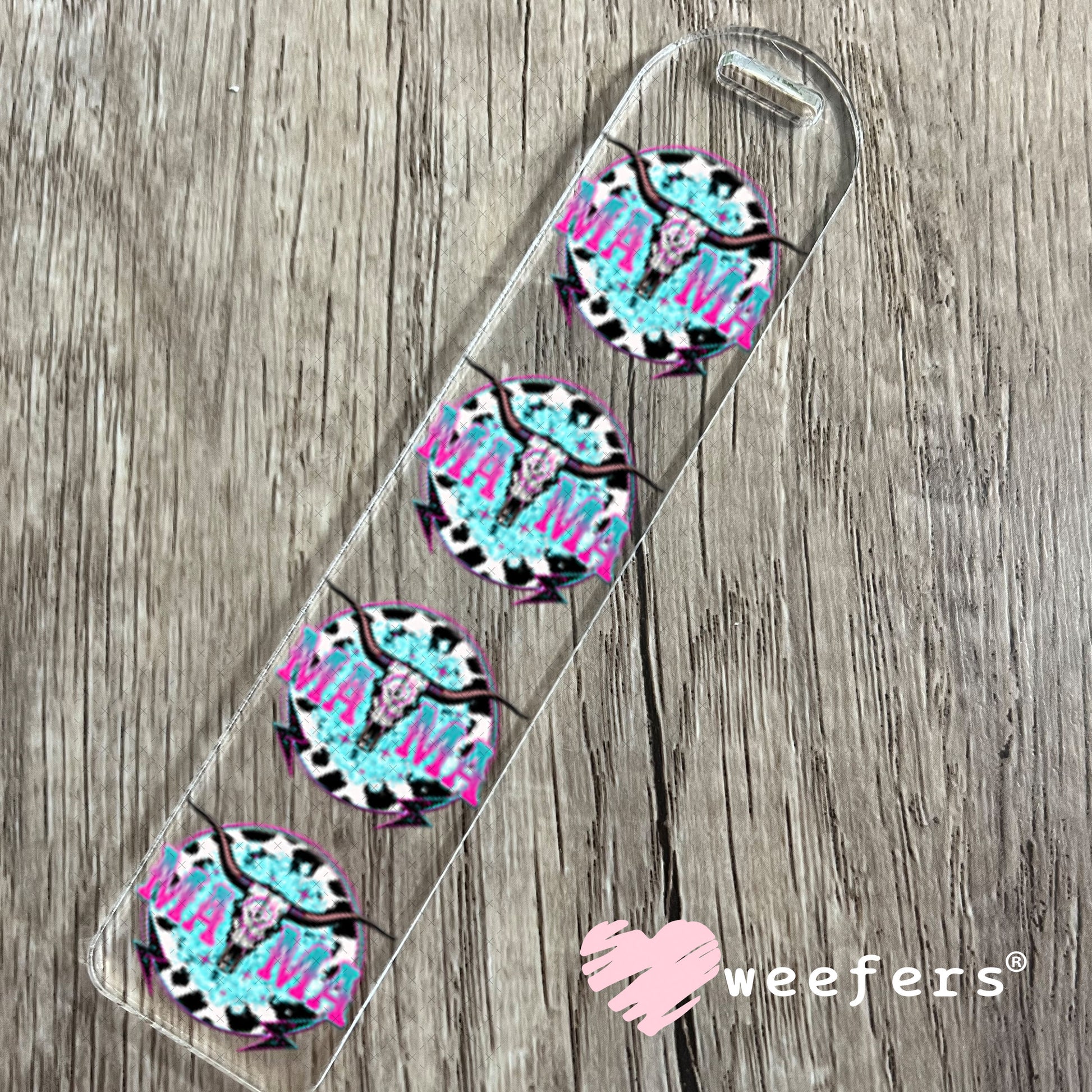UV DTF Decal - Mama Cow Skull Teal and Pink Bookmark Weefers
