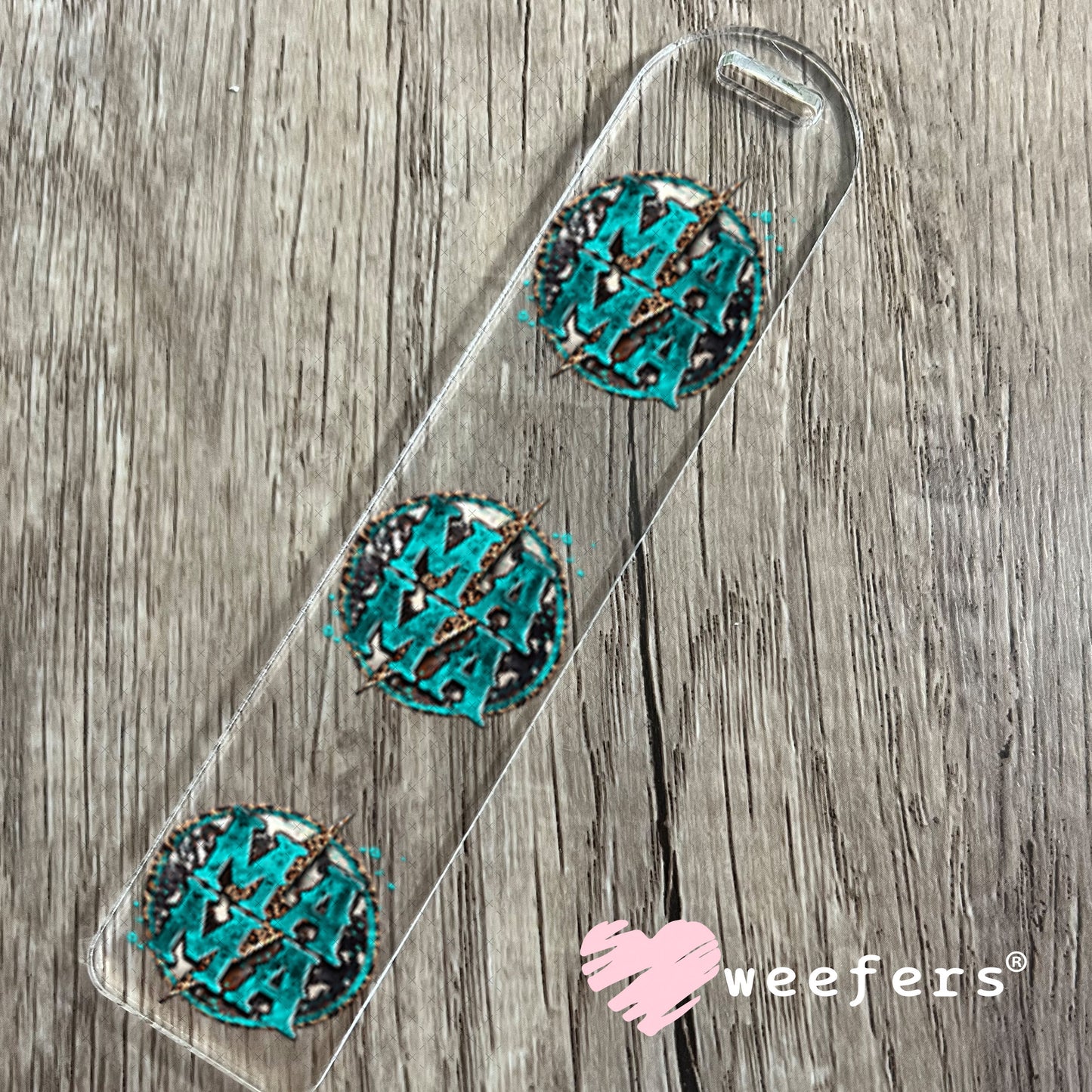 UV DTF Decal - Mama Stacked Teal Western Bookmark Weefers