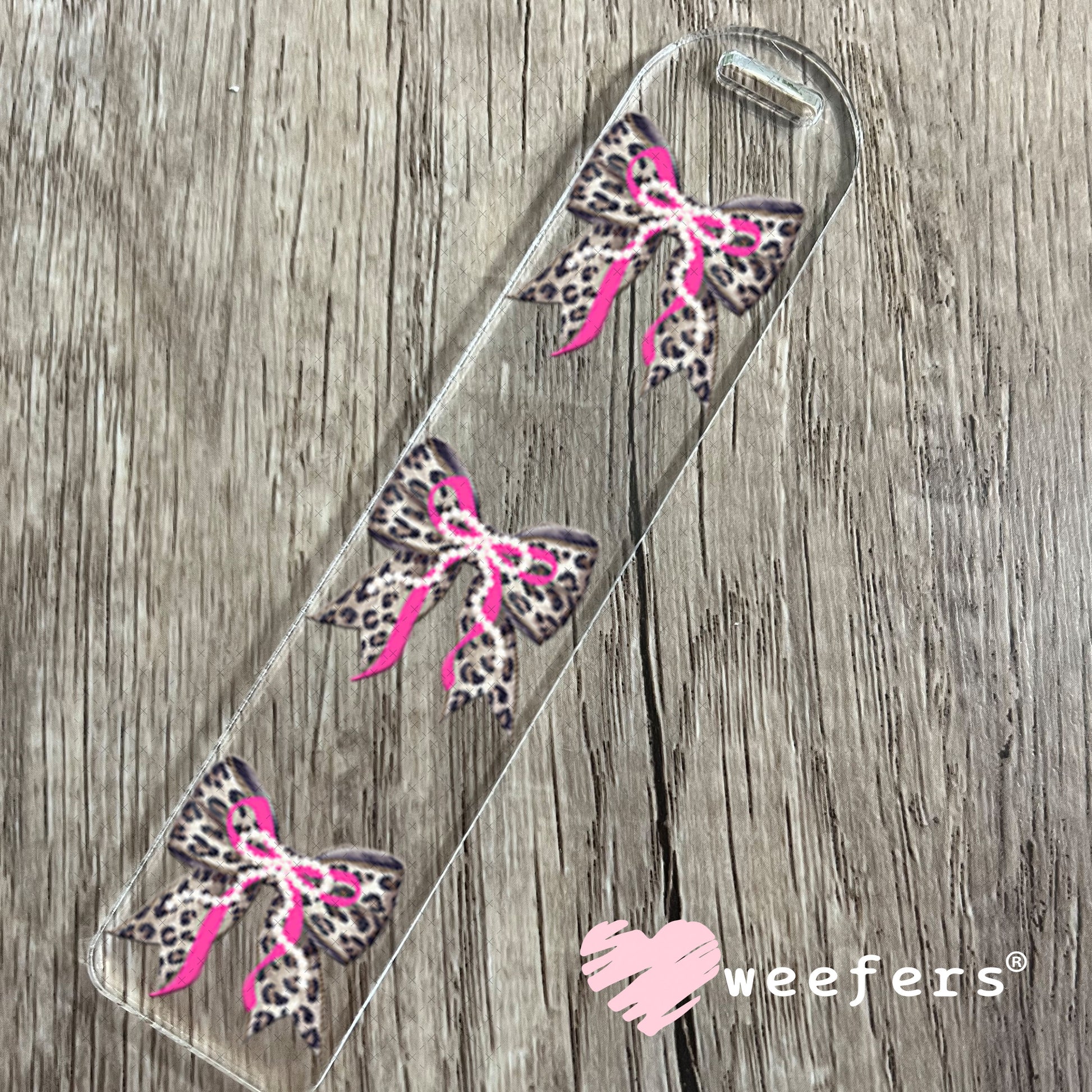 UV DTF Decal - Black Pink Pearl Leopard Bow Bookmark Weefers