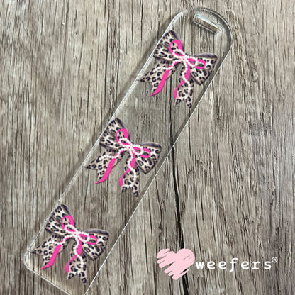 UV DTF Decal - Black Pink Pearl Leopard Bow Bookmark Weefers
