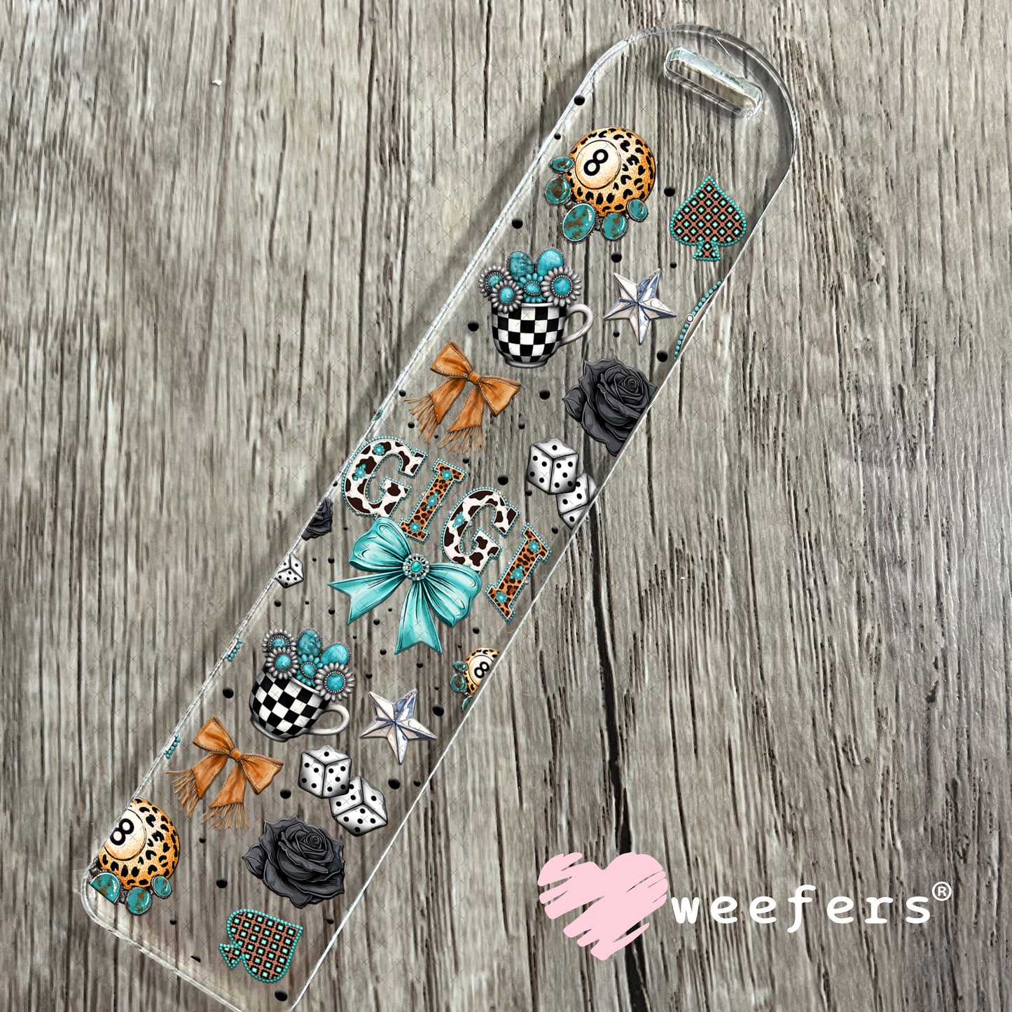 UV DTF Cup Wrap – Gigi Western Teal Bow - Weefers Exclusive Bookmark Weefers
