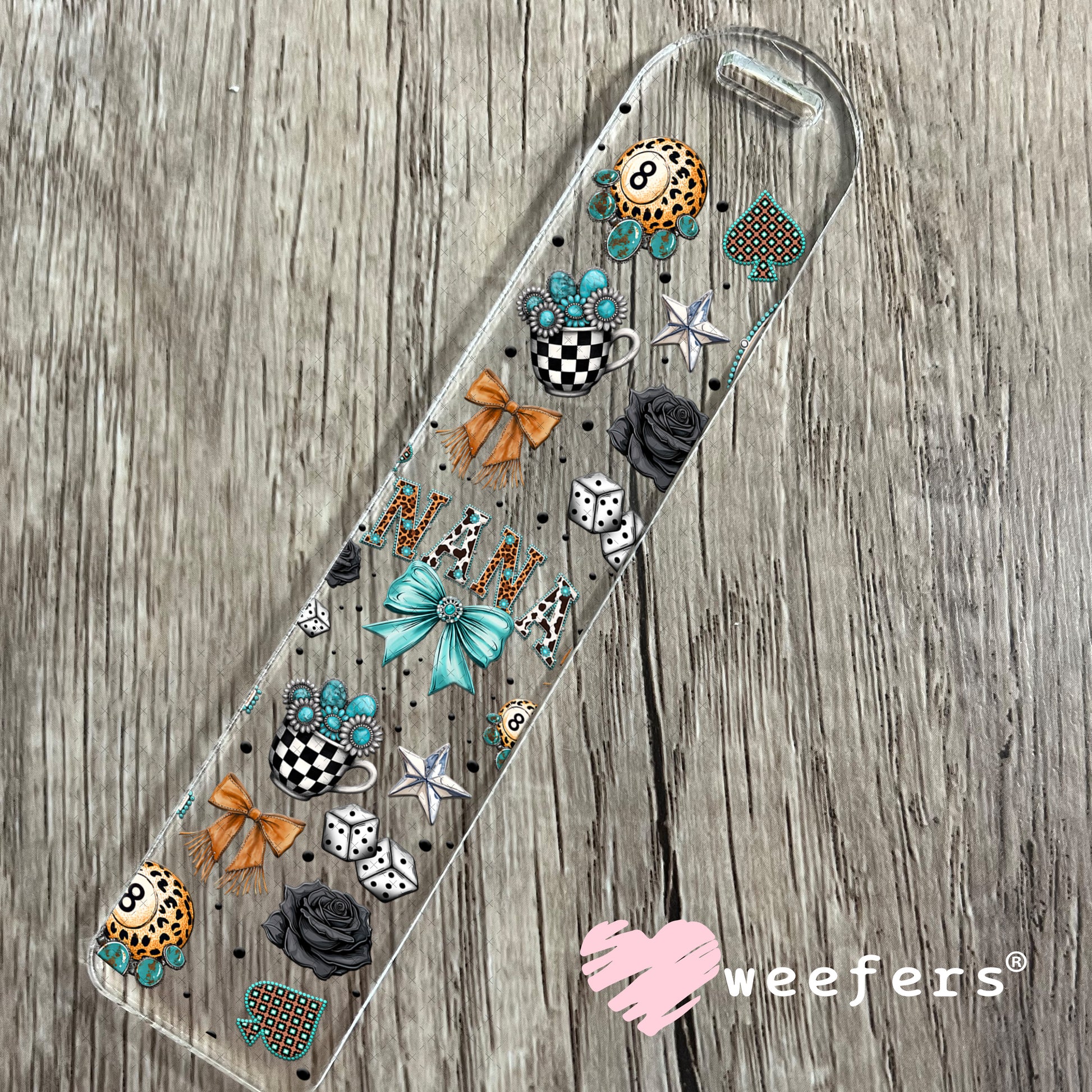 UV DTF Cup Wrap – Nana Western Teal Bow - Weefers Exclusive Bookmark Weefers