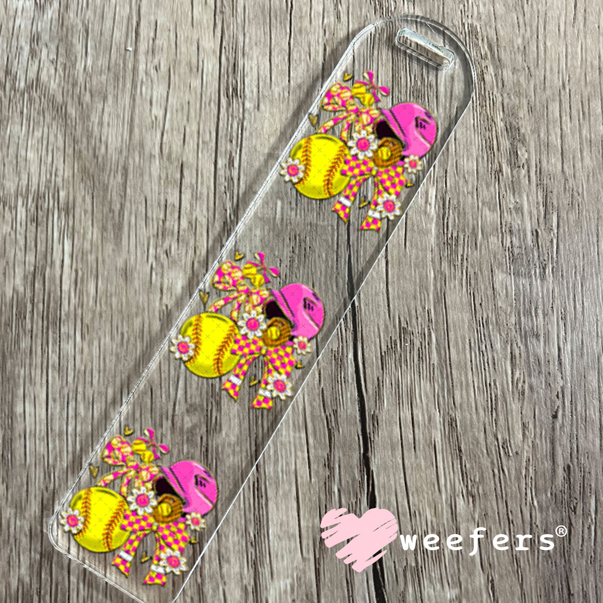 UV DTF Decal - Pink Yellow Sotfball Bows Bookmark Weefers