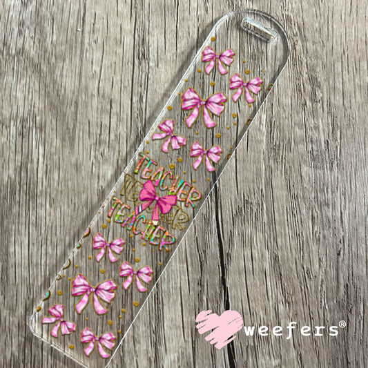 UV DTF Cup Wraps - Teacher Coquette Pink Bows Bookmark Weefers