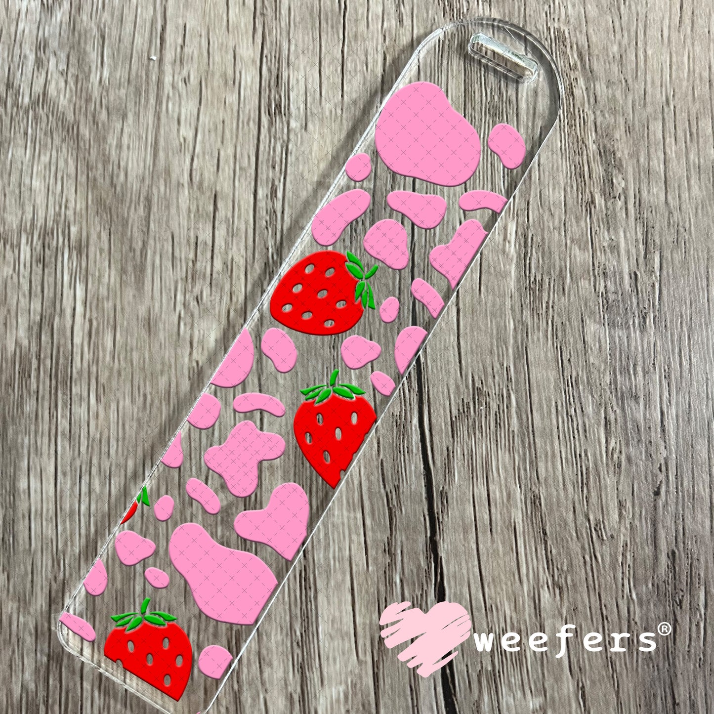 UV DTF Cup Wraps - Pink Cow Print Red Strawberries Bookmark Weefers