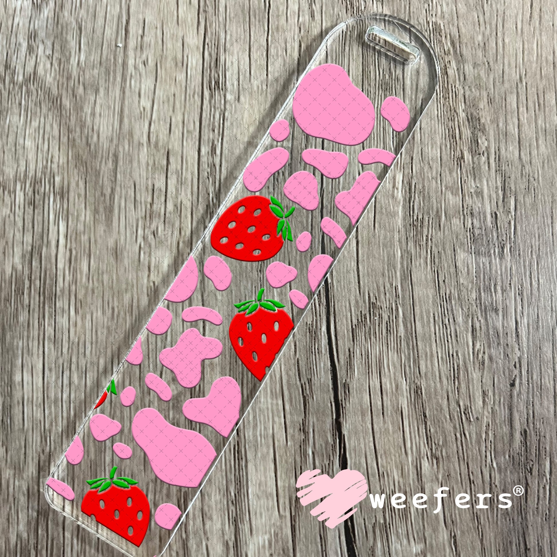 UV DTF Cup Wraps - Pink Cow Print Red Strawberries Bookmark Weefers