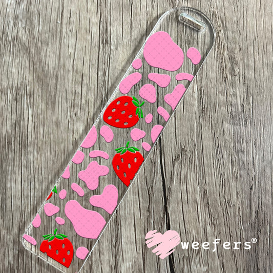 UV DTF Cup Wraps - Pink Cow Print Red Strawberries Bookmark Weefers