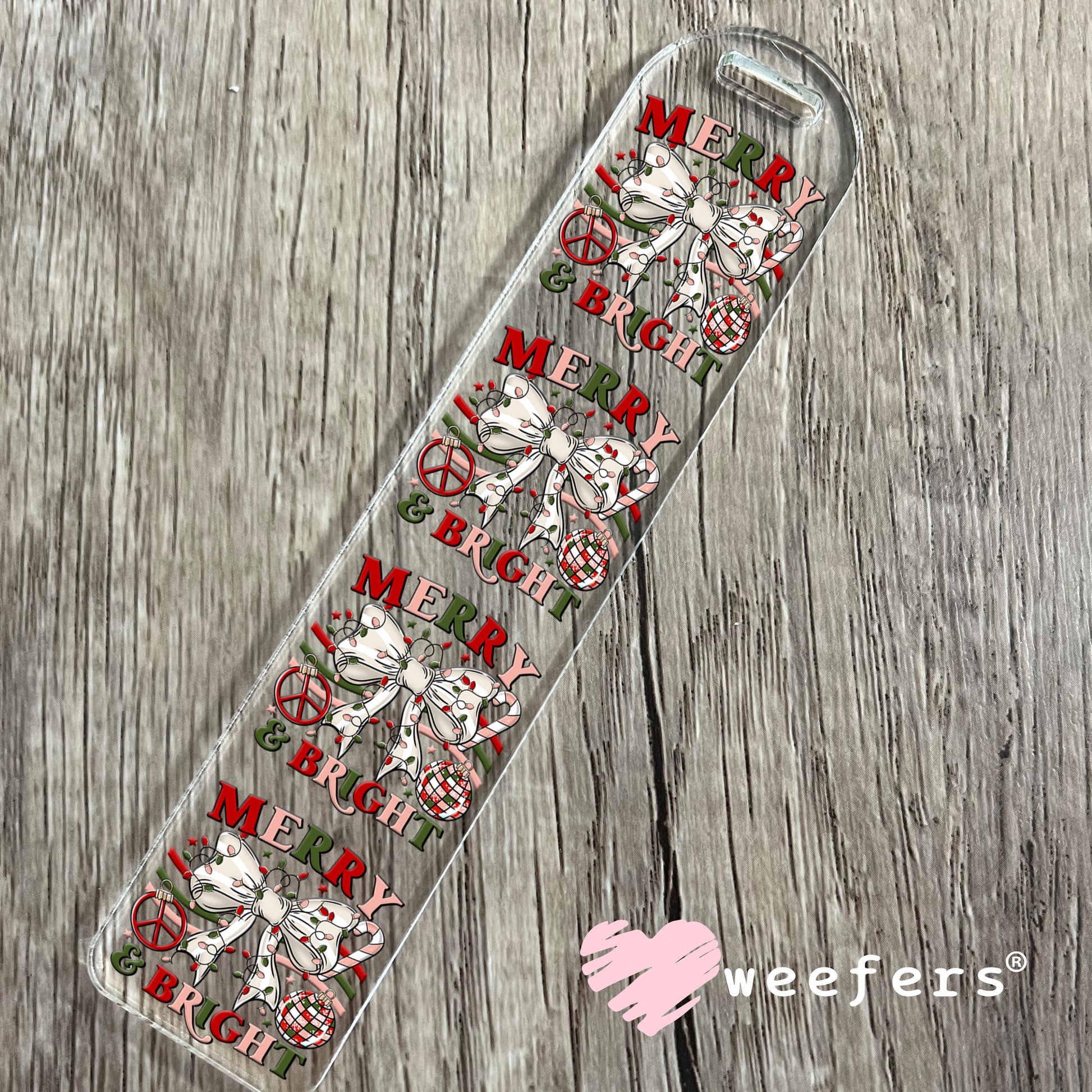 Merry Bright Bow Christmas UV DTF Bookmark Decal