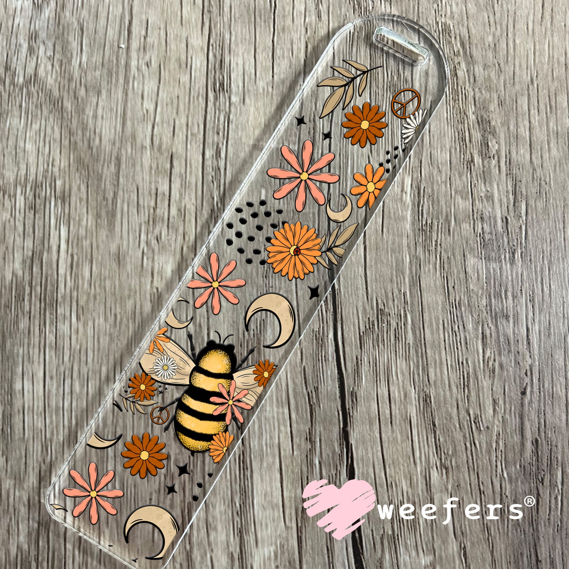 Bee Moon Flowers UV DTF Bookmark Decal