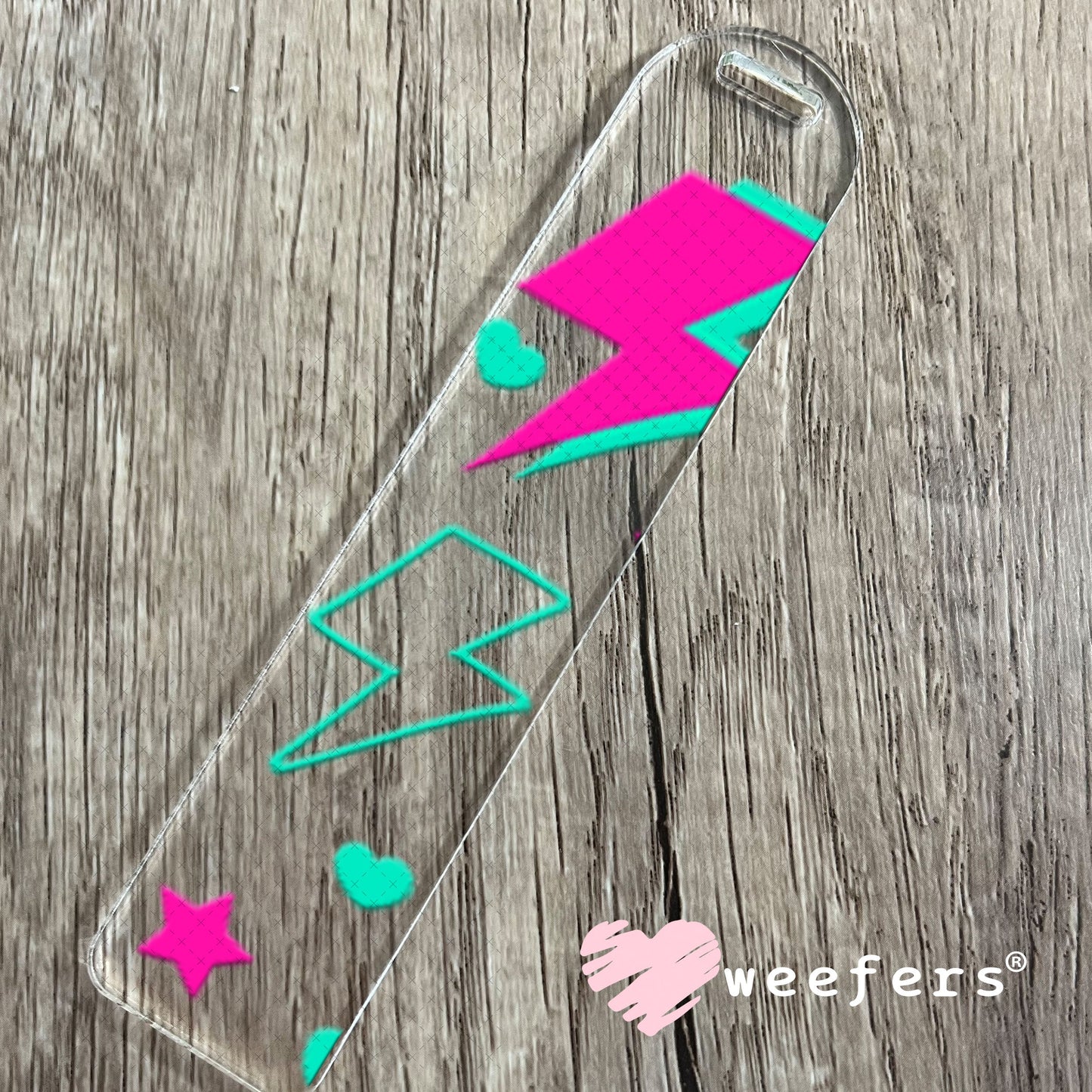 UV DTF Cup Wraps - Hot Pink and Teal Lightening Bolts Bookmark Weefers