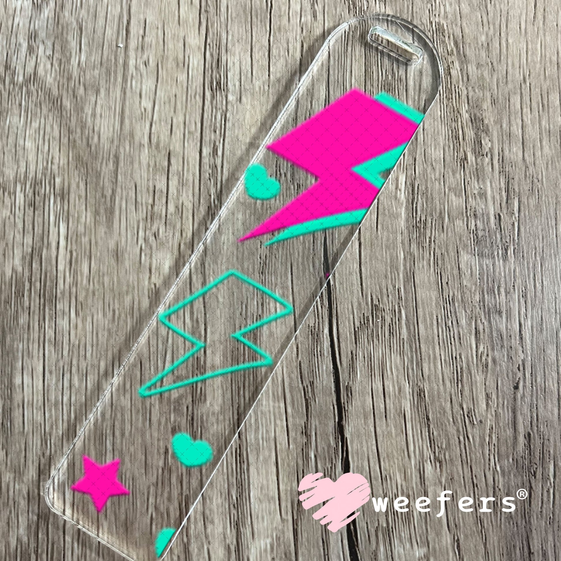 UV DTF Cup Wraps - Hot Pink and Teal Lightening Bolts Bookmark Weefers