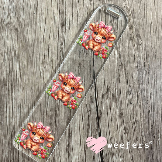 UV DTF Decal - Cute Baby Highland Cow Strawberries Bookmark Weefers