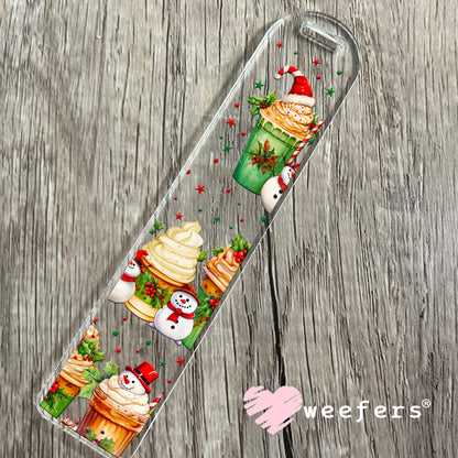 Christmas Snowmen Coffee Lattes UV DTF Bookmark Decal