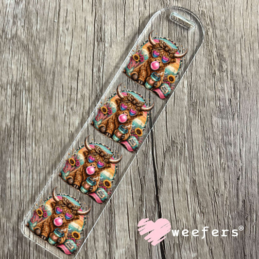 UV DTF Decal - Hot Mess Teal Pink Cow Bookmark Weefers