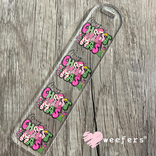 Pink Merry Christmas UV DTF Bookmark Decal