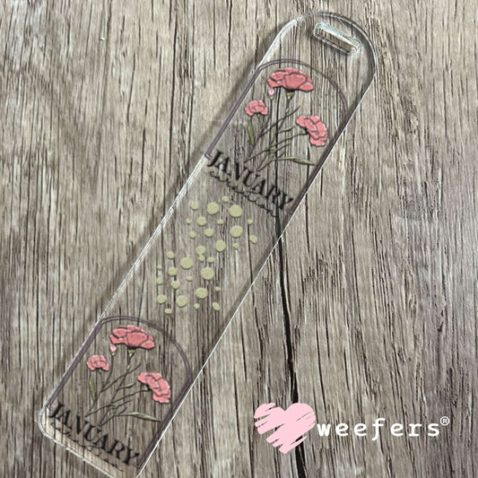 UV DTF Decal - January Carnation Birthday Month Bookmark Weefers