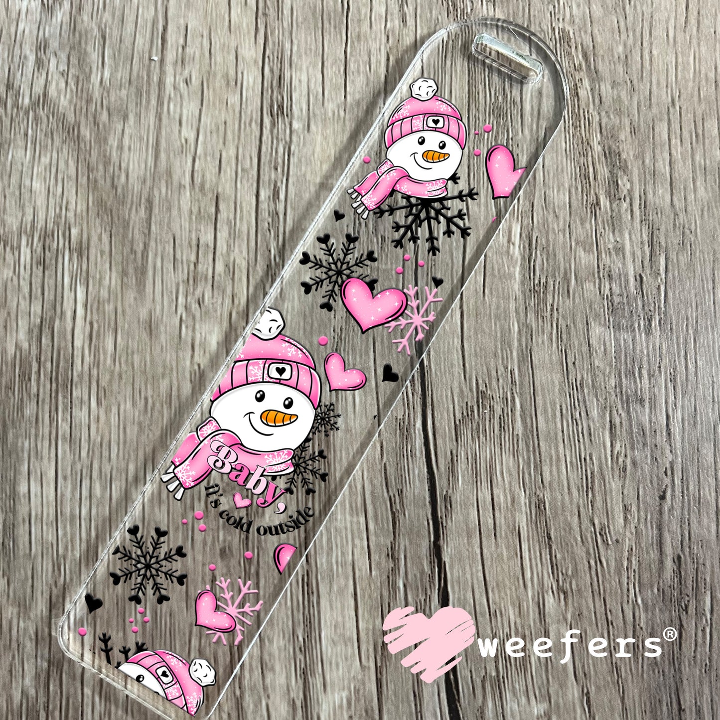 Pink Snowman Baby It's Cold Outside UV DTF Bookmark Decal