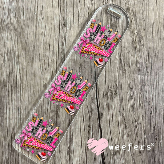 UV DTF Decal - School Librarian Pink Stars Bookmark Weefers