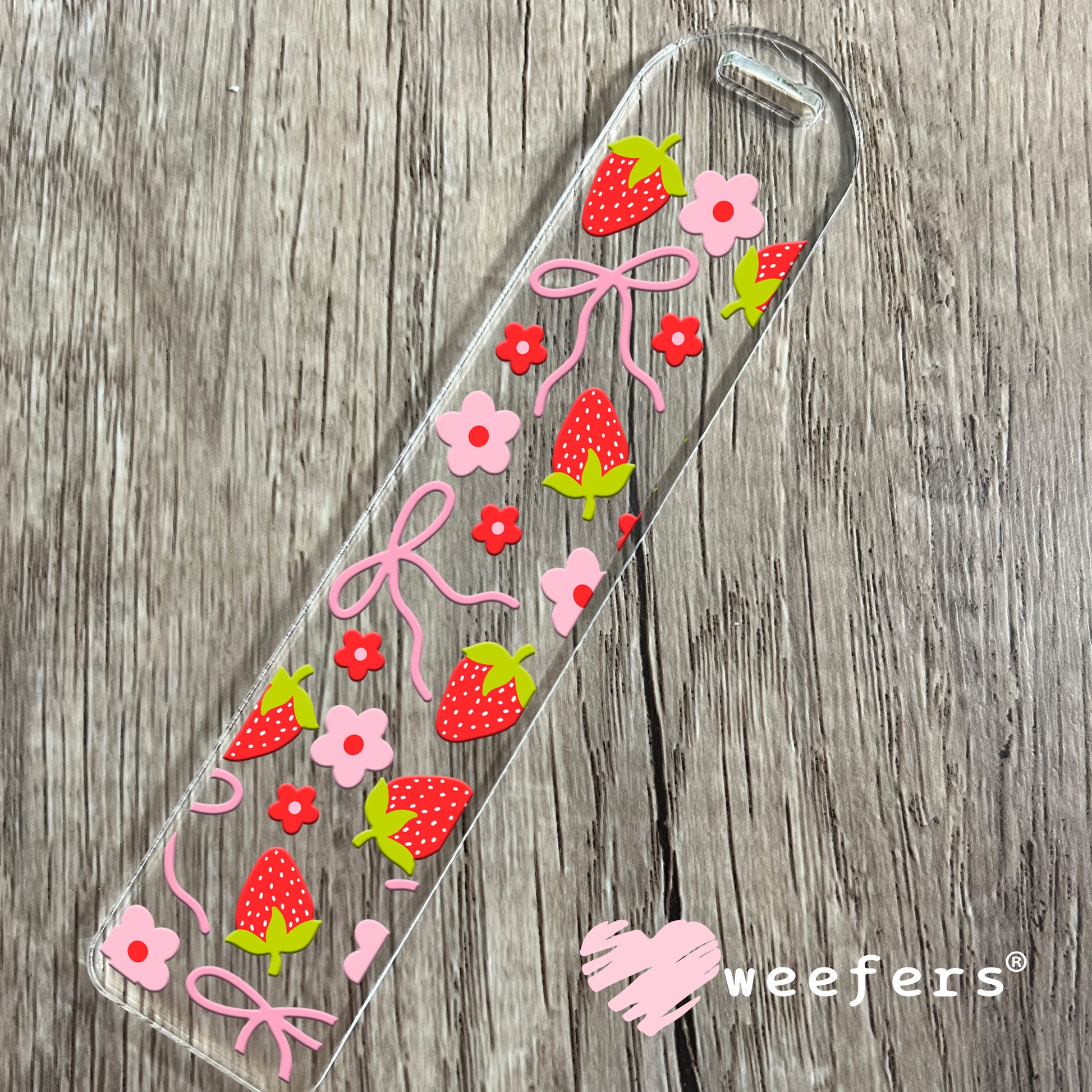 Strawberries, Flowers, Bows Oh My UV DTF Bookmark Decal