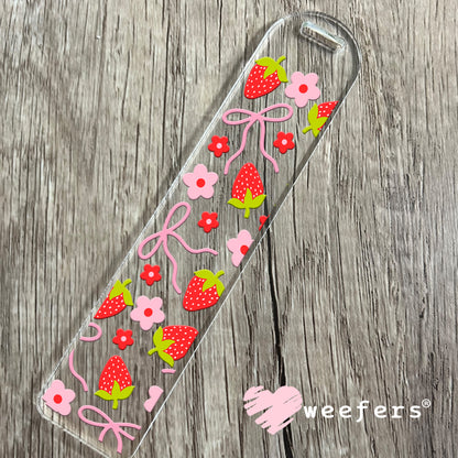 Strawberries, Flowers, Bows Oh My UV DTF Bookmark Decal